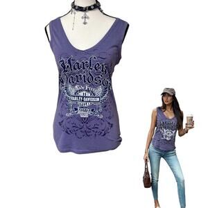 Y2K HARLEY‎ DAVIDSON PURPLE GRAPHIC LOGO TANK TOP SMALL